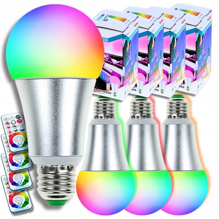 BX16_tds0565_Zestaw żarówek kolorowych LED RGB + piloty - 4 szt.